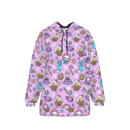 Women's Fleece Christmas Hoodie - Creepy Kawaii - Pink - Festive Style