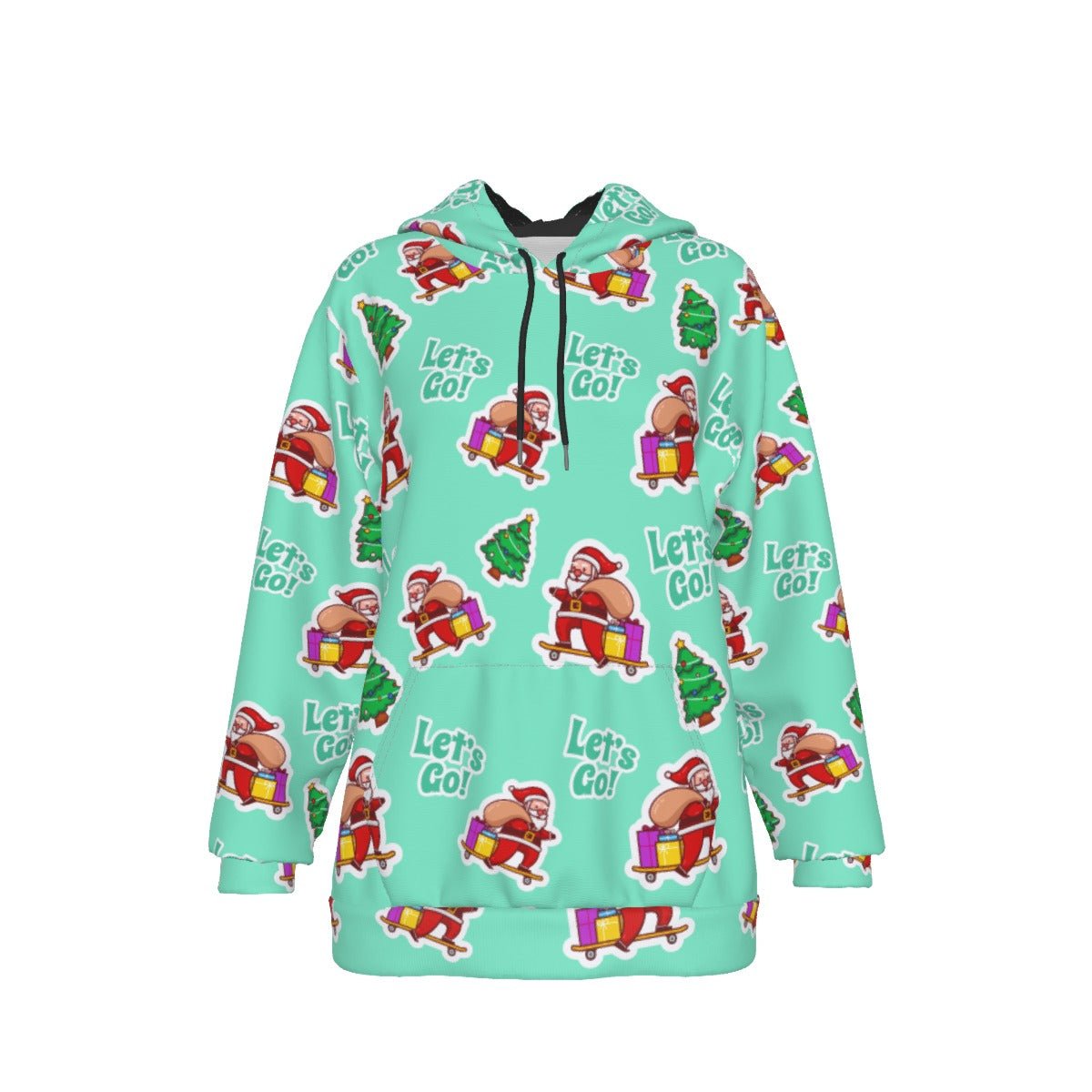 Women's Fleece Christmas Hoodie - Green "Let's Go" - Festive Style