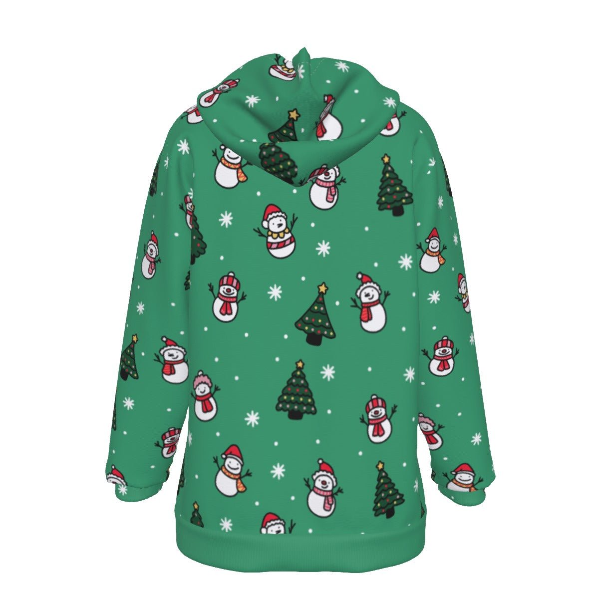 Women's Fleece Christmas Hoodie- Green Snowman - Festive Style