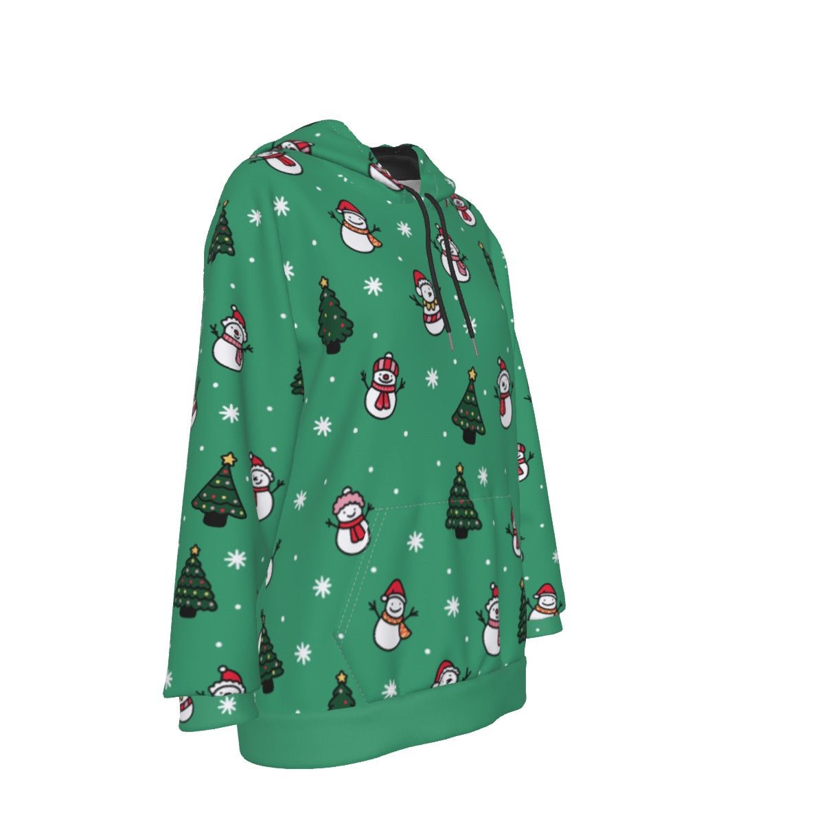 Women's Fleece Christmas Hoodie- Green Snowman - Festive Style