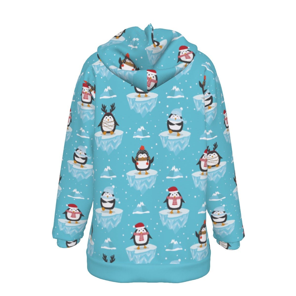 Women's Fleece Christmas Hoodie- Icy Penguins - Festive Style