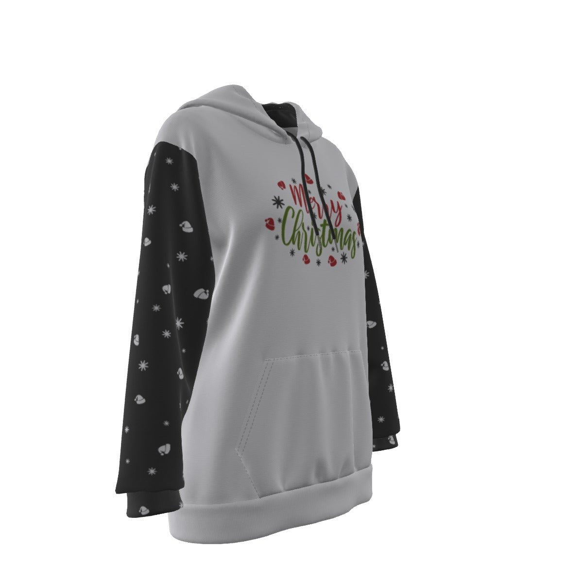 Women's Fleece Christmas Hoodie - Merry Christmas - Black Sleeves - Festive Style