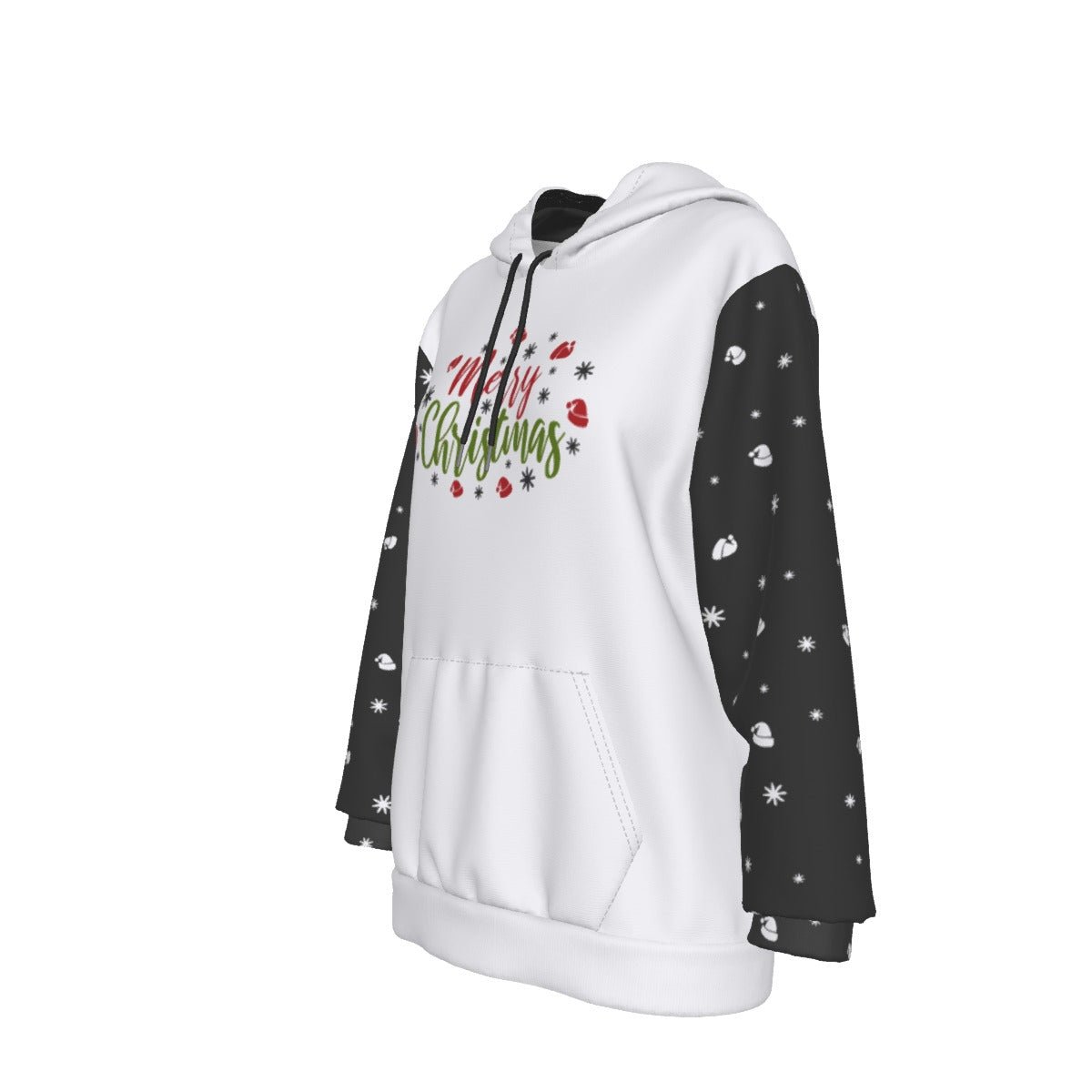 Women's Fleece Christmas Hoodie - Merry Christmas - Black Sleeves - Festive Style