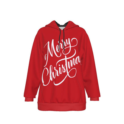 Women's Fleece Christmas Hoodie - Merry Christmas - Red - Festive Style