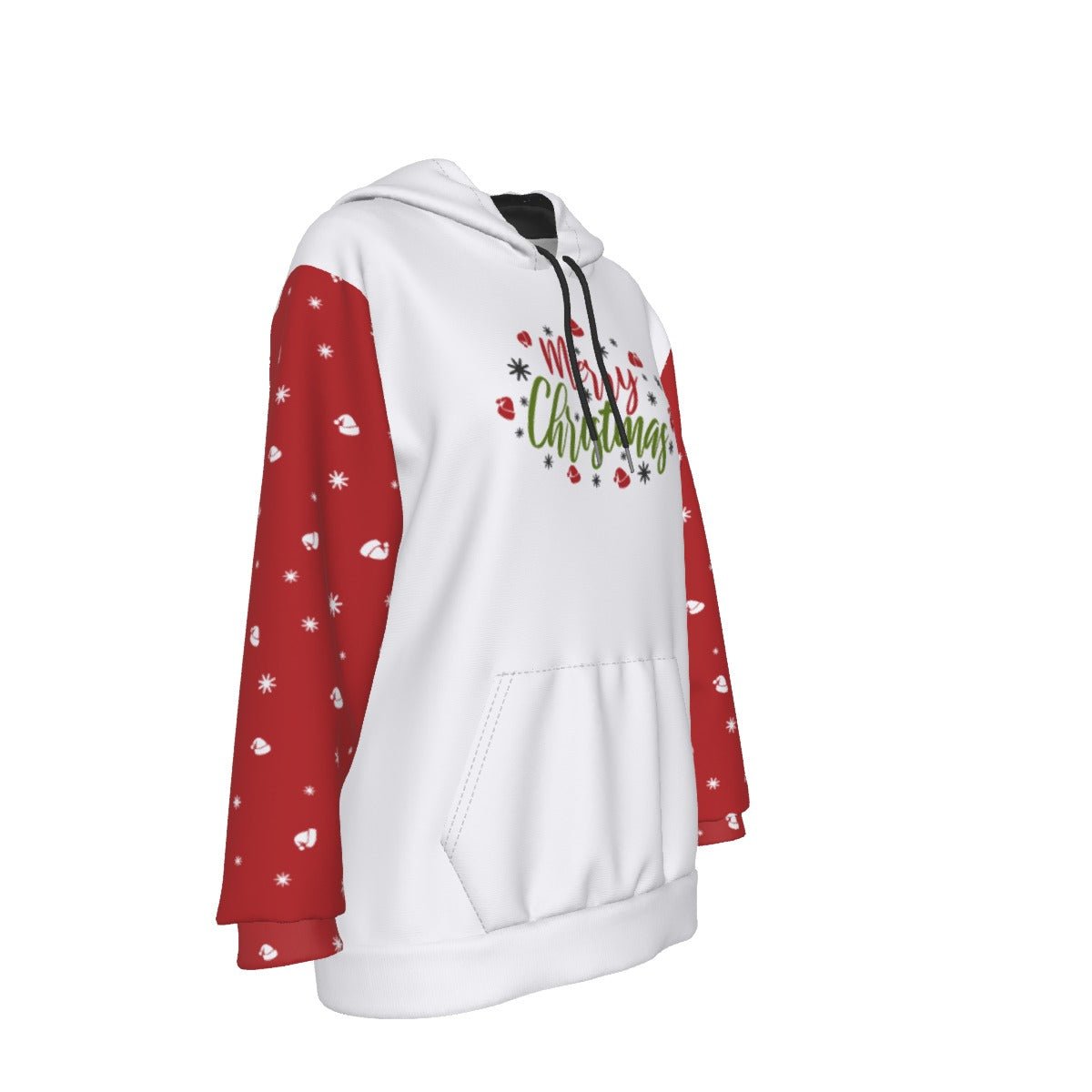 Women's Fleece Christmas Hoodie - Merry Christmas - Red Sleeves - Festive Style