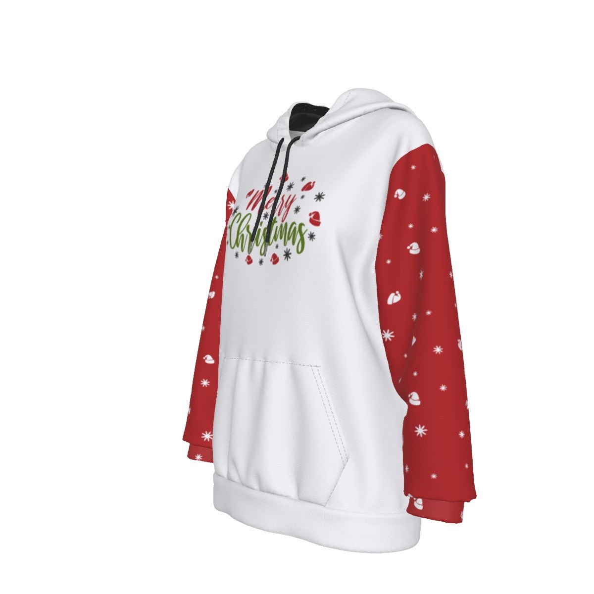 Women's Fleece Christmas Hoodie - Merry Christmas - Red Sleeves - Festive Style