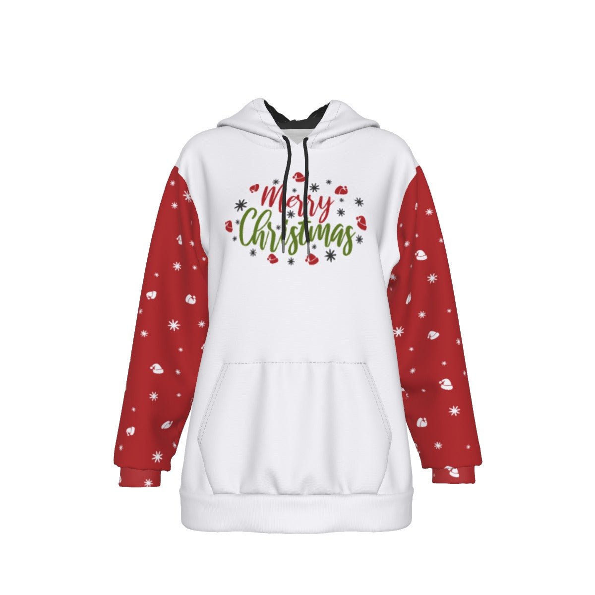 Women's Fleece Christmas Hoodie - Merry Christmas - Red Sleeves - Festive Style