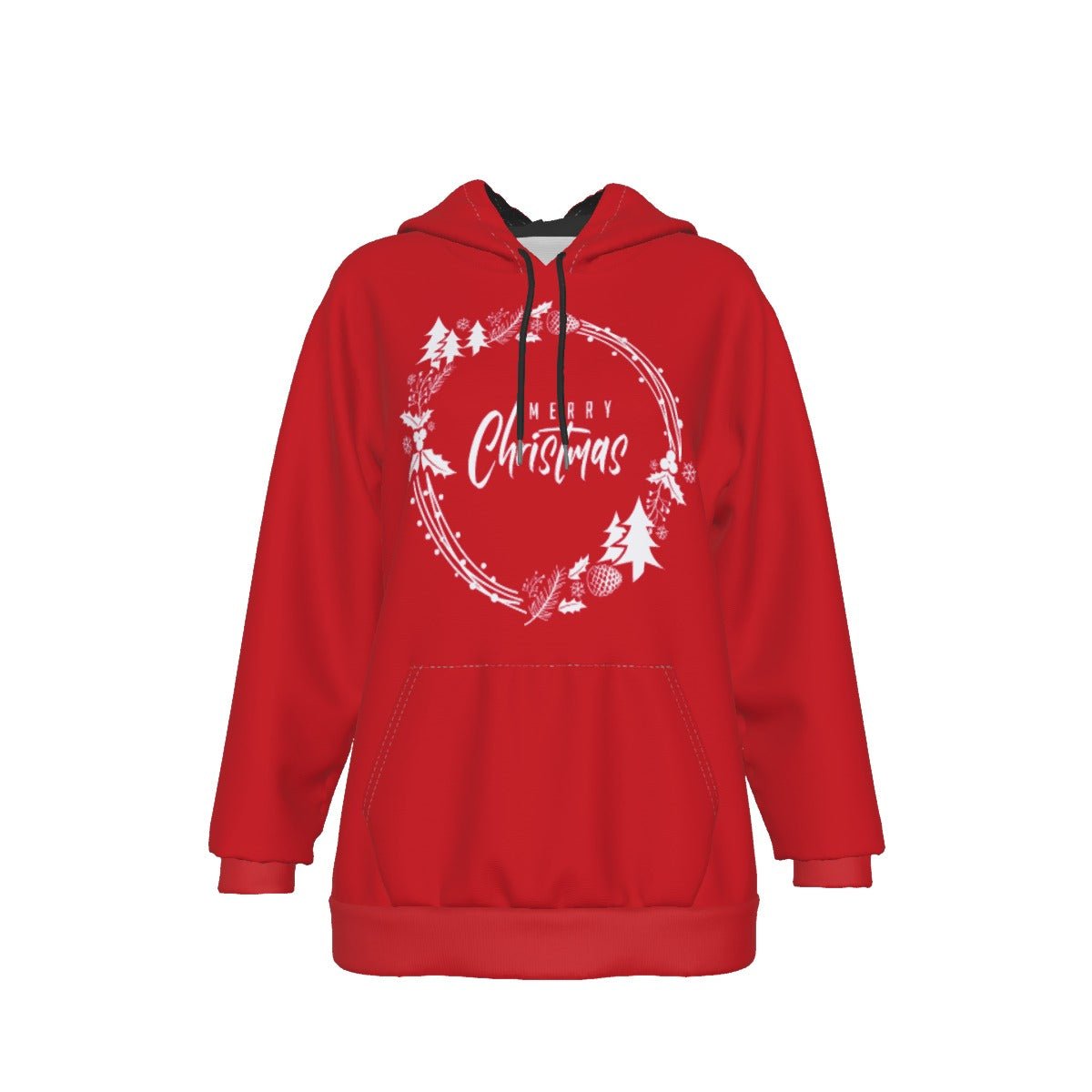 Women's Fleece Christmas Hoodie - Simple Wreath - White - Festive Style