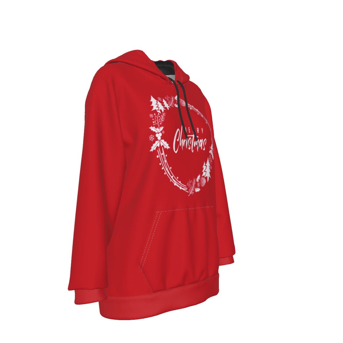 Women's Fleece Christmas Hoodie - Simple Wreath - White - Festive Style