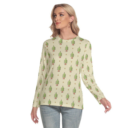 Women's Long Sleeve Christmas T-shirt - 16-Bit Christmas Trees - Festive Style