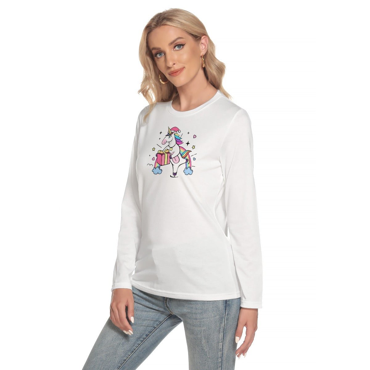 Women's Long Sleeve Christmas T-shirt - Christmas Unicorn - Festive Style
