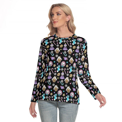 Women's Long Sleeve Christmas T-shirt - Creepy Kawaii - Black - Festive Style
