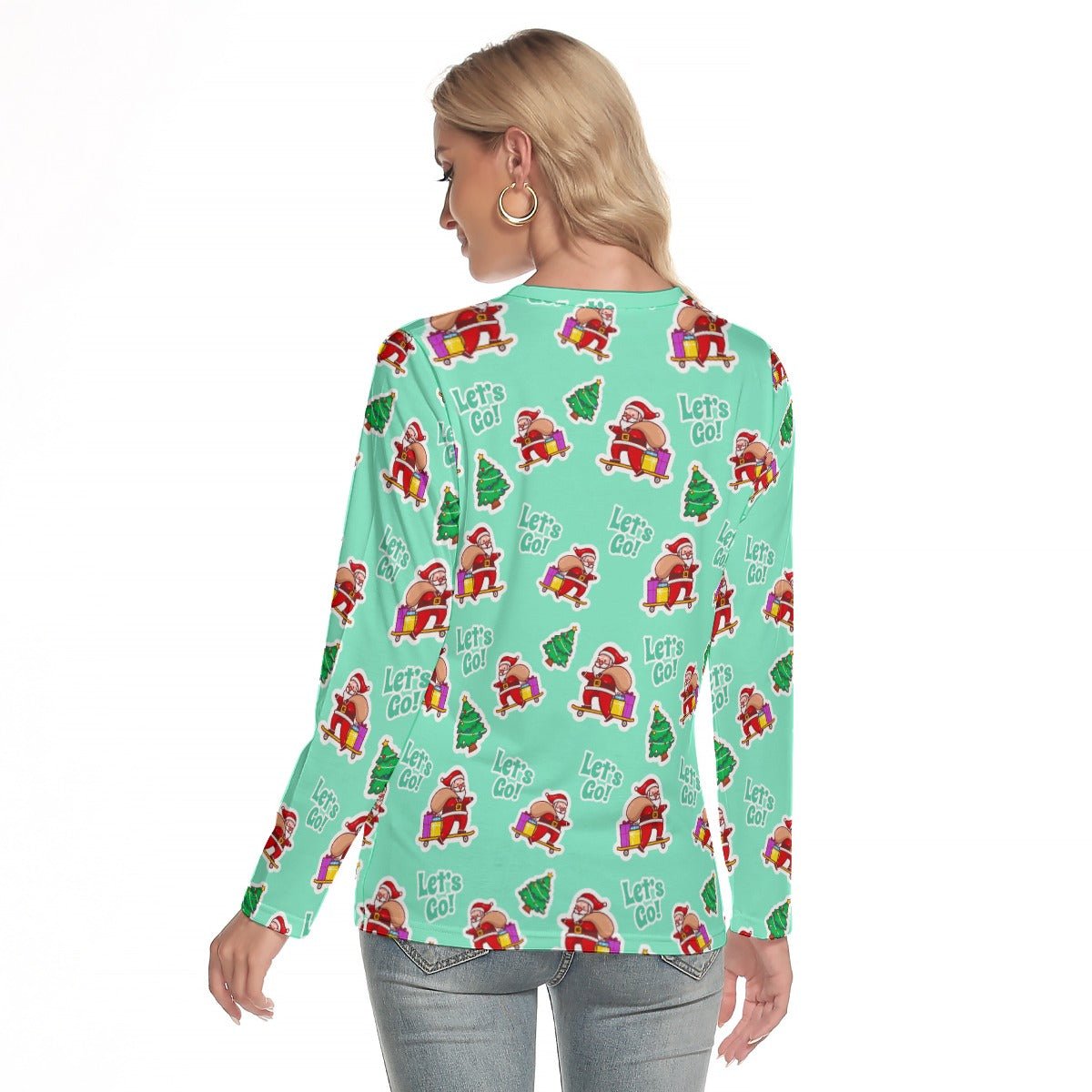 Women's Long Sleeve Christmas T-shirt - Green "Let's Go" - Festive Style