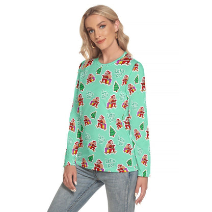 Women's Long Sleeve Christmas T-shirt - Green "Let's Go" - Festive Style