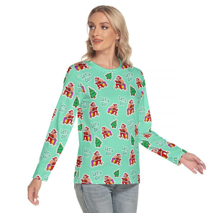 Women's Long Sleeve Christmas T-shirt - Green "Let's Go" - Festive Style