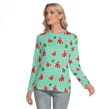 Women's Long Sleeve Christmas T-shirt - Green "Let's Go" - Festive Style