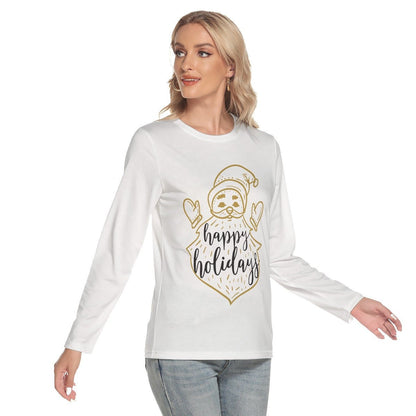 Women's Long Sleeve Christmas T-shirt - Happy Holidays - Festive Style