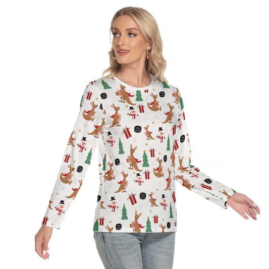 Women's Long Sleeve Christmas T-shirt - Kangaroos - Festive Style