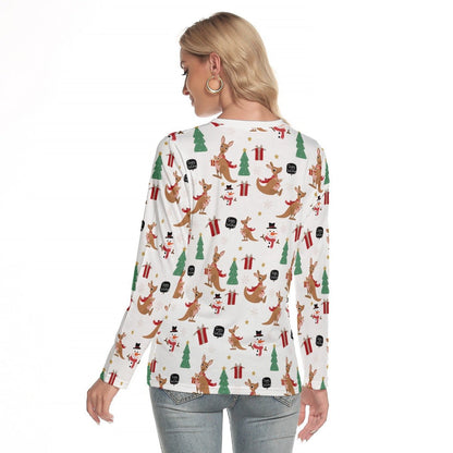 Women's Long Sleeve Christmas T-shirt - Kangaroos - Festive Style