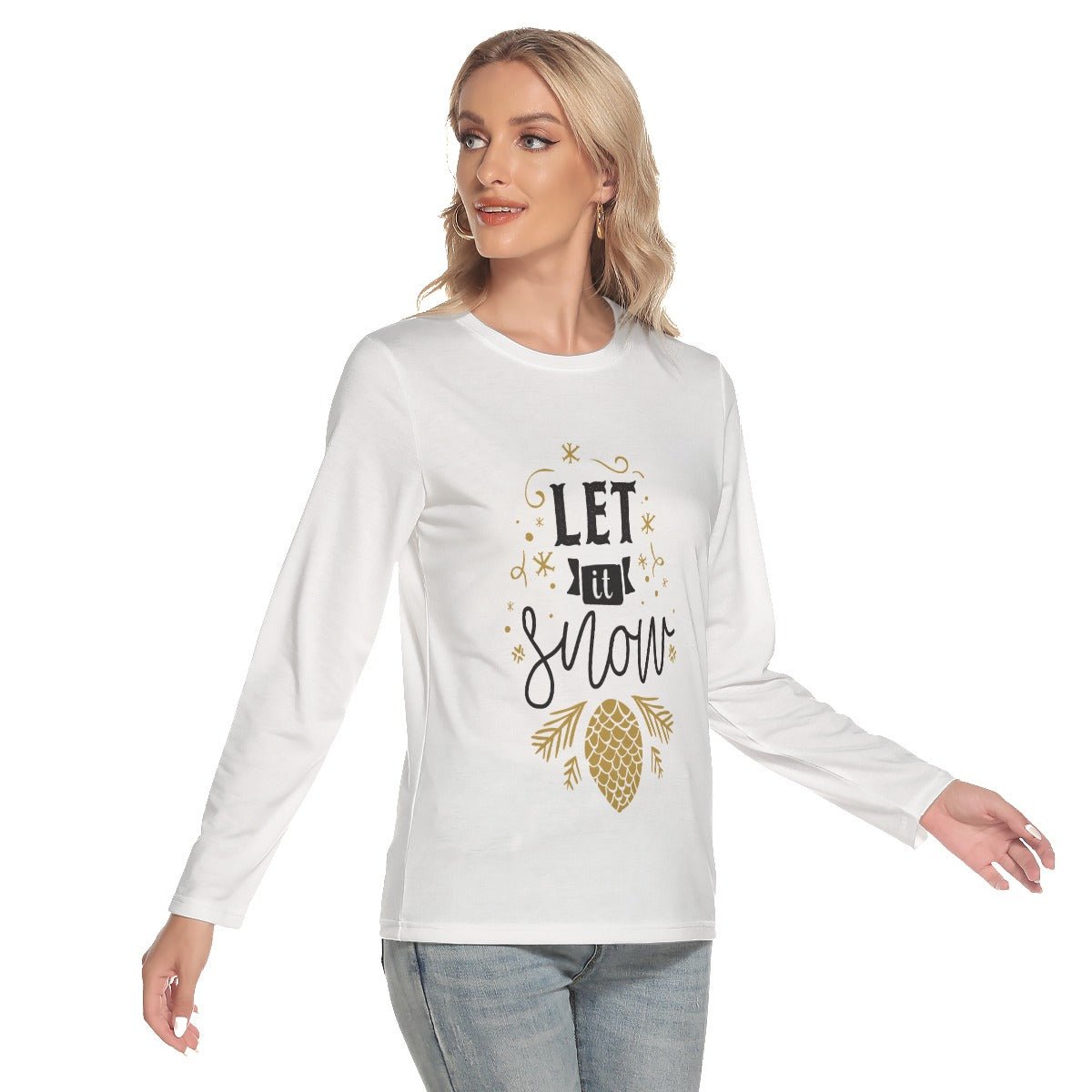 Women's Long Sleeve Christmas T-shirt - Let It Snow - Festive Style