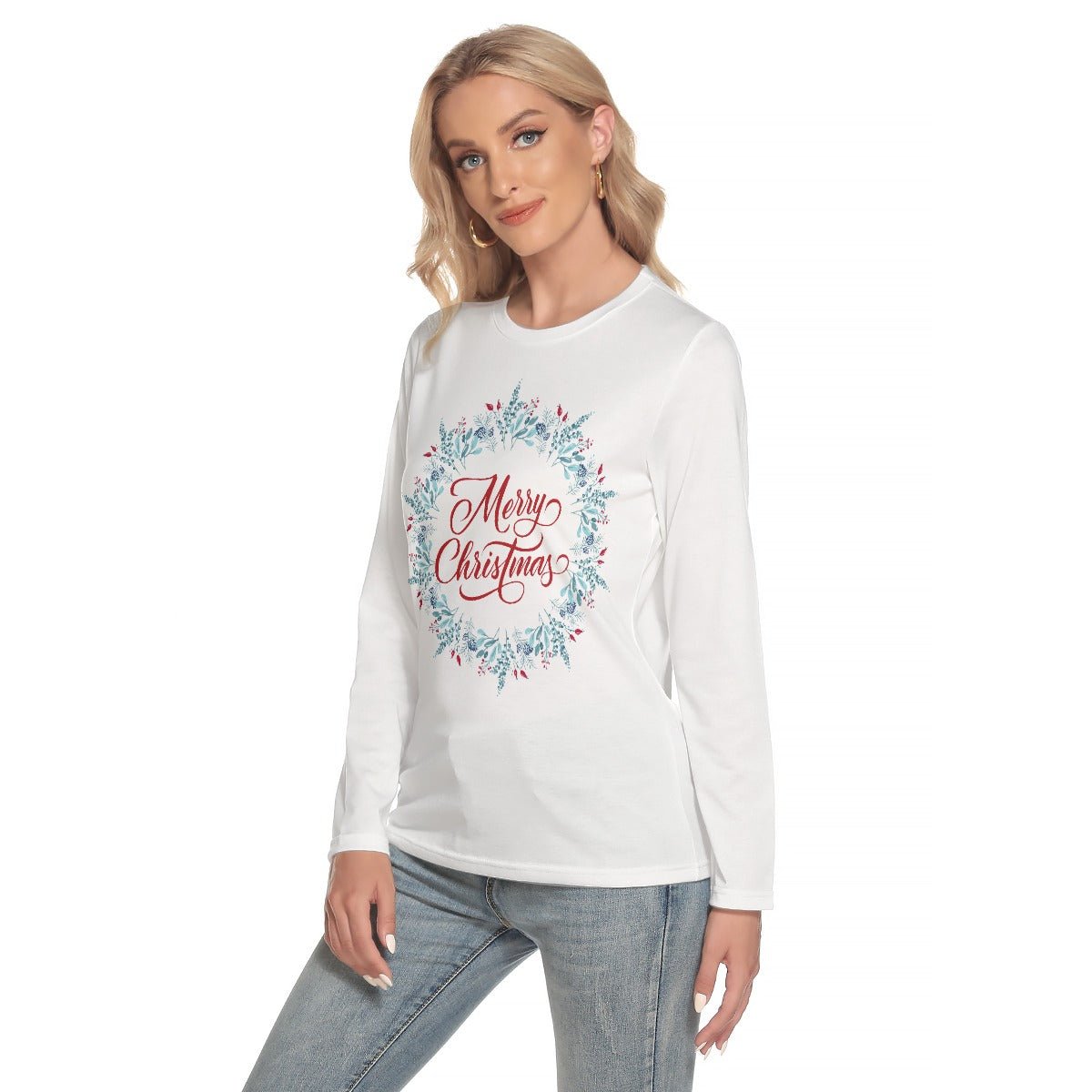 Women's Long Sleeve Christmas T-shirt - MC Wreath - Festive Style