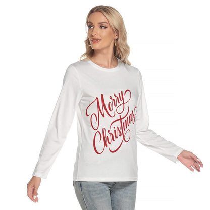 Women's Long Sleeve Christmas T-shirt - Merry Christmas - White - Festive Style