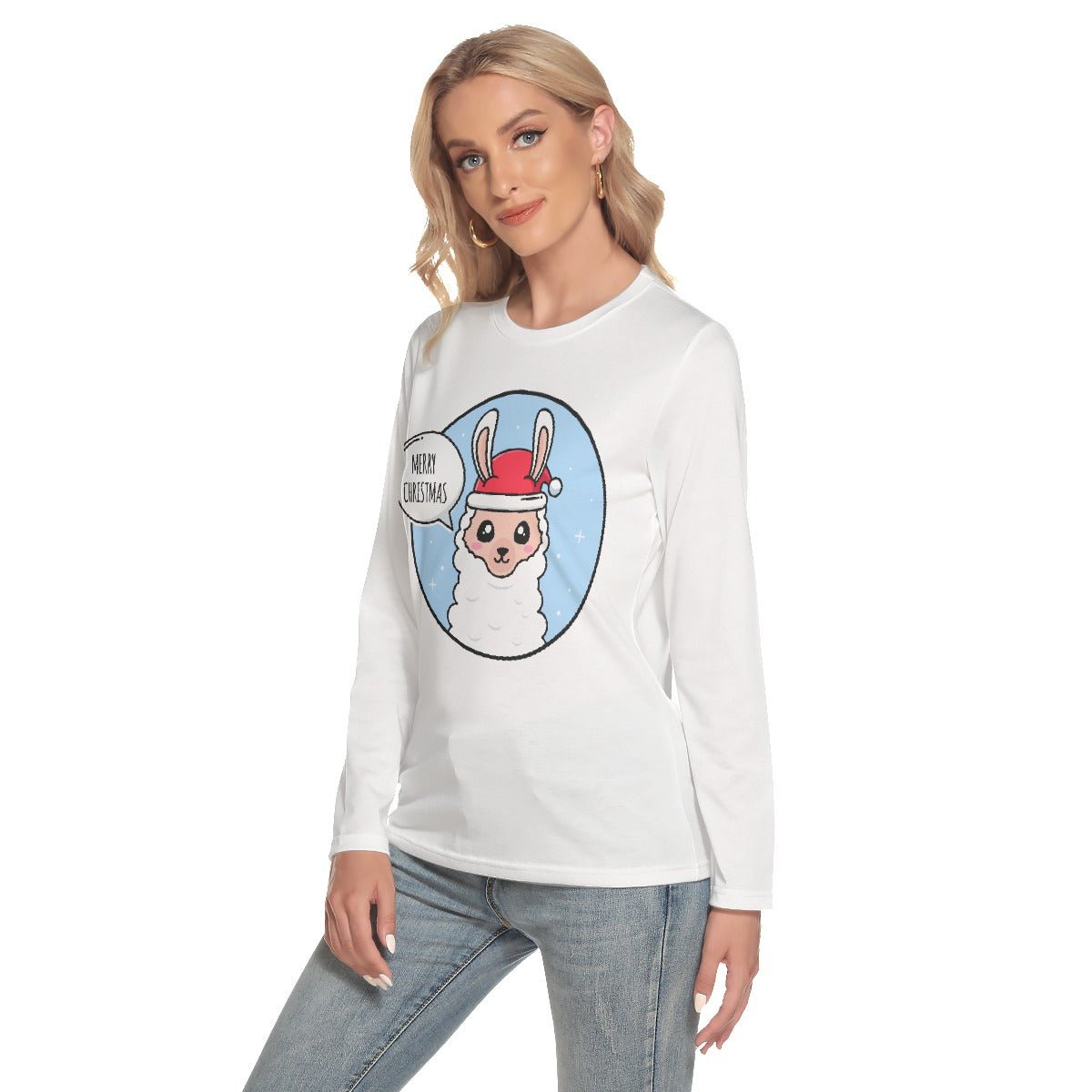 Women's Long Sleeve Christmas T-shirt - Merry Llama - Festive Style