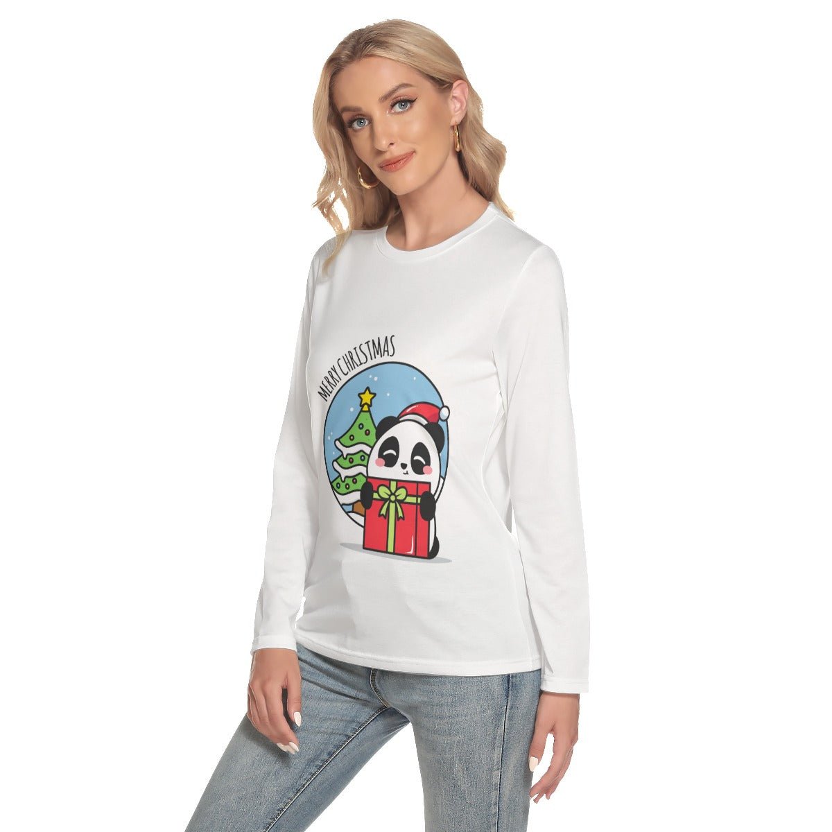 Women's Long Sleeve Christmas T-shirt - Merry Panda - Festive Style