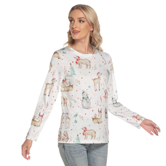 Women's Long Sleeve Christmas T-shirt - Natural Pattern - Festive Style