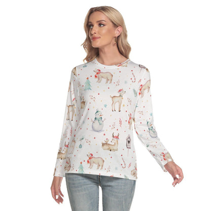 Women's Long Sleeve Christmas T-shirt - Natural Pattern - Festive Style