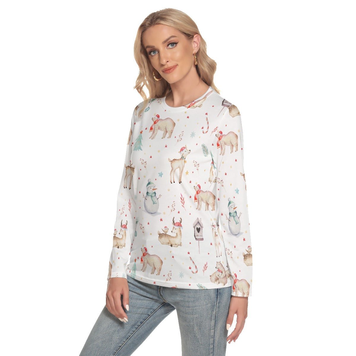 Women's Long Sleeve Christmas T-shirt - Natural Pattern - Festive Style