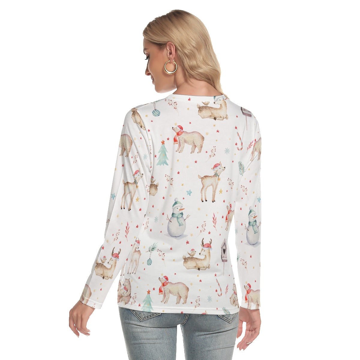Women's Long Sleeve Christmas T-shirt - Natural Pattern - Festive Style