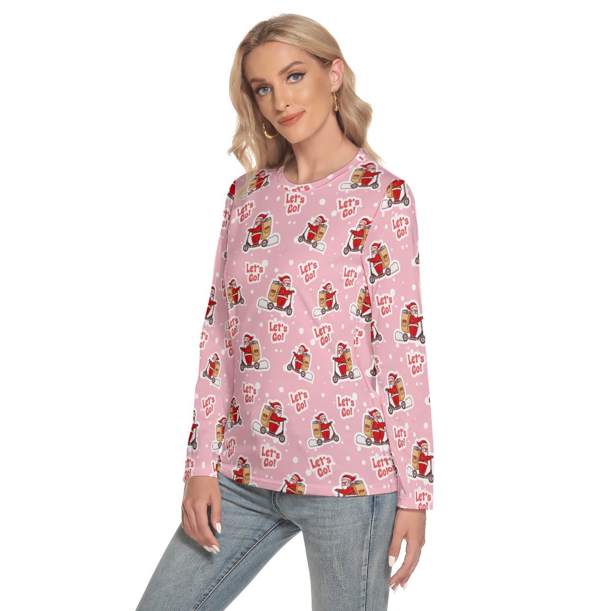 Women's Long Sleeve Christmas T-shirt - Pink "Let's Go" - Festive Style