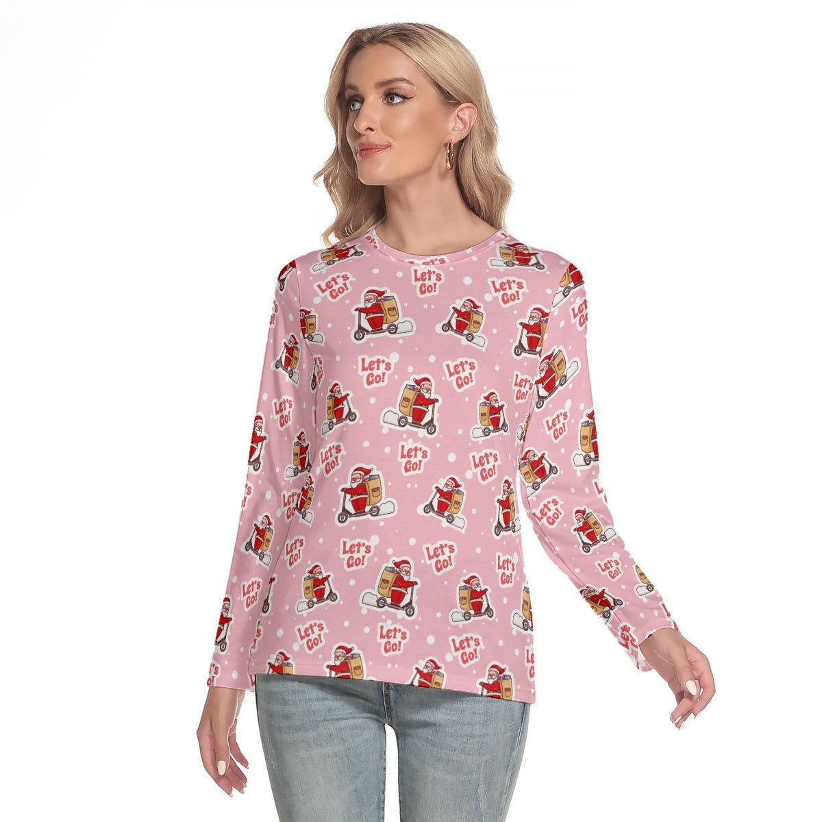Women's Long Sleeve Christmas T-shirt - Pink "Let's Go" - Festive Style