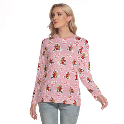 Women's Long Sleeve Christmas T-shirt - Pink "Let's Go" - Festive Style