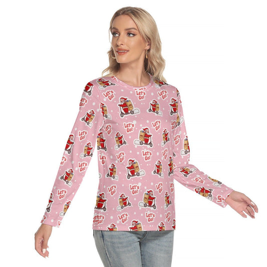 Women's Long Sleeve Christmas T-shirt - Pink "Let's Go" - Festive Style