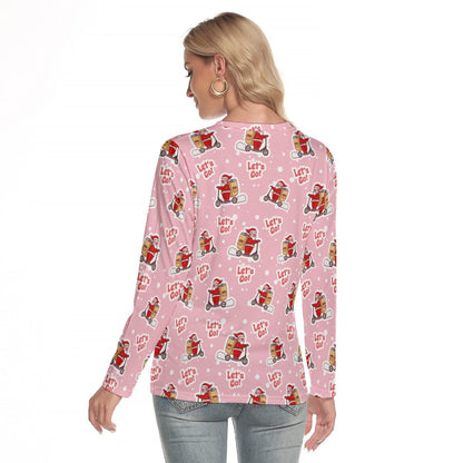 Women's Long Sleeve Christmas T-shirt - Pink "Let's Go" - Festive Style