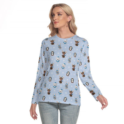 Women's Long Sleeve Christmas T-shirt - Polar Blue - Festive Style