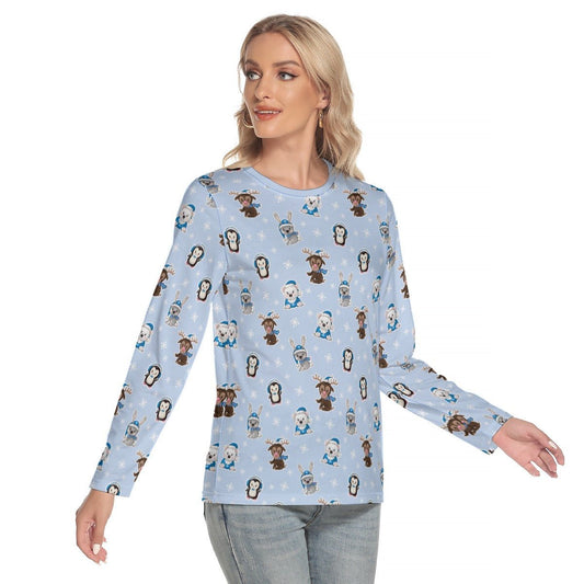 Women's Long Sleeve Christmas T-shirt - Polar Blue - Festive Style