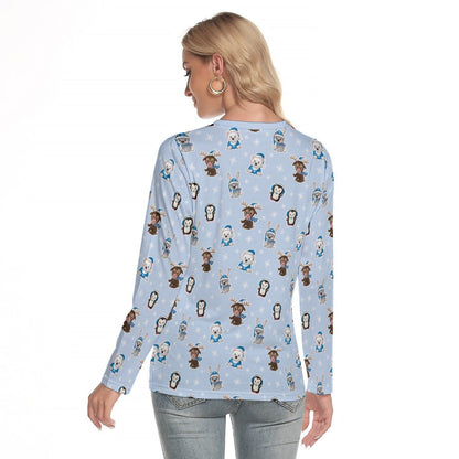 Women's Long Sleeve Christmas T-shirt - Polar Blue - Festive Style