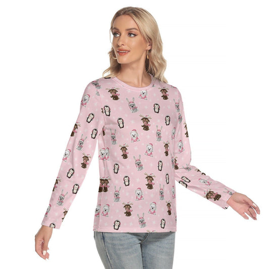 Women's Long Sleeve Christmas T-shirt - Polar Pink - Festive Style