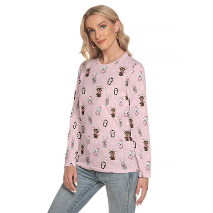 Women's Long Sleeve Christmas T-shirt - Polar Pink - Festive Style