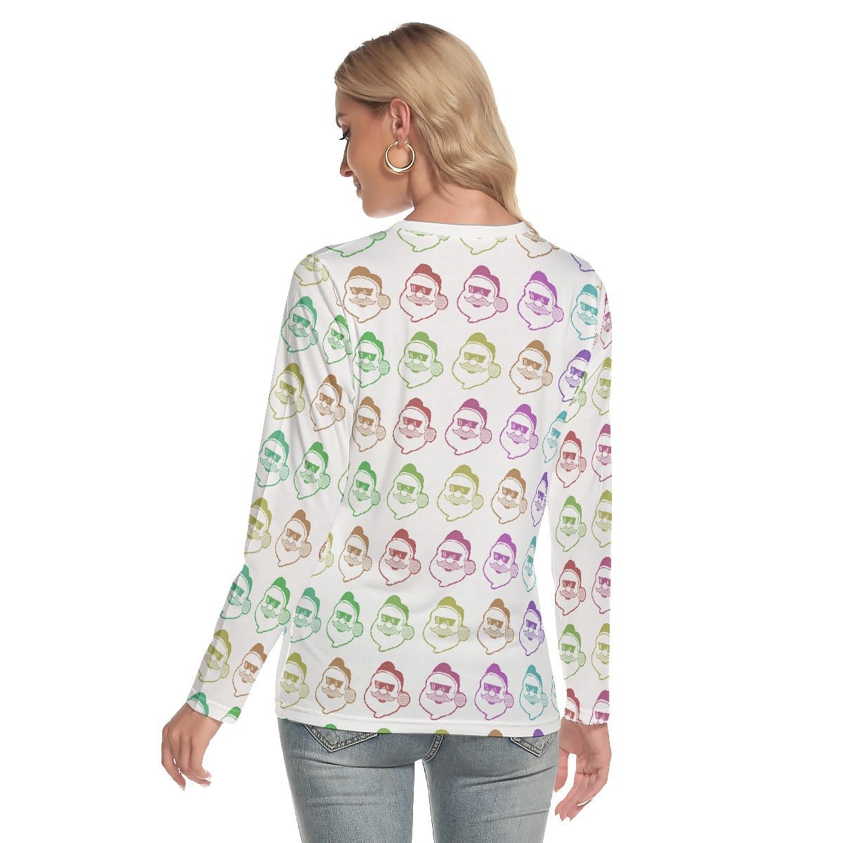 Women's Long Sleeve Christmas T-shirt - Rainbow - Boss Santa - Festive Style
