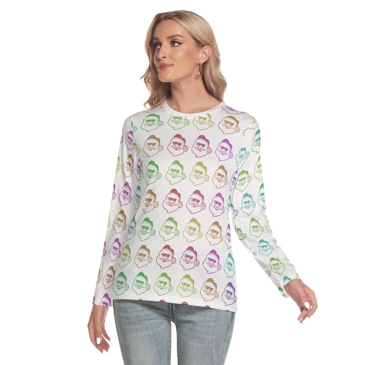 Women's Long Sleeve Christmas T-shirt - Rainbow - Boss Santa - Festive Style