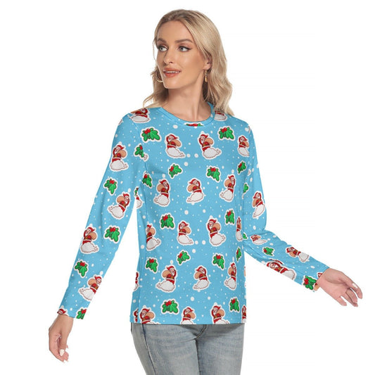 Women's Long Sleeve Christmas T-shirt - Santa Cloud - Festive Style