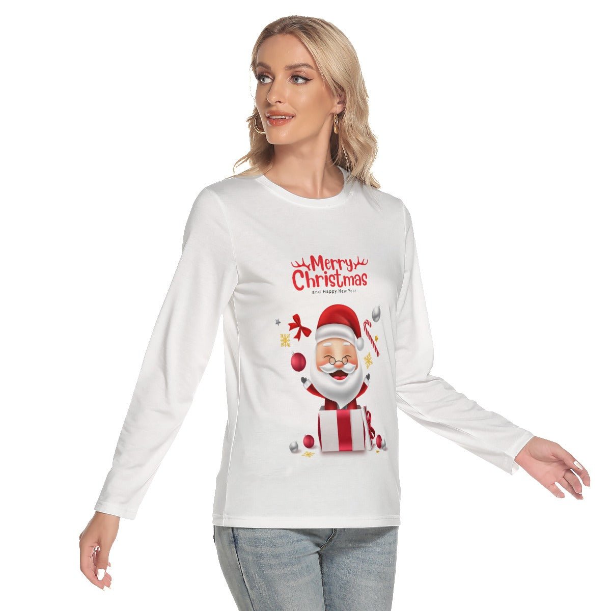 Women's Long Sleeve Christmas T-shirt - Santa MC HNE - Festive Style