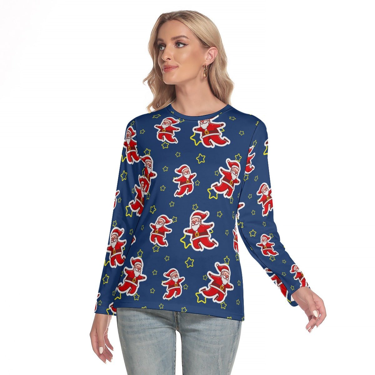 Women's Long Sleeve Christmas T-shirt - Santa Night Time - Festive Style