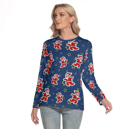 Women's Long Sleeve Christmas T-shirt - Santa Night Time - Festive Style