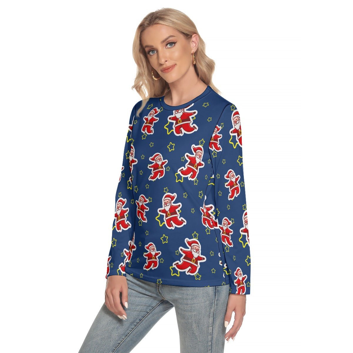 Women's Long Sleeve Christmas T-shirt - Santa Night Time - Festive Style