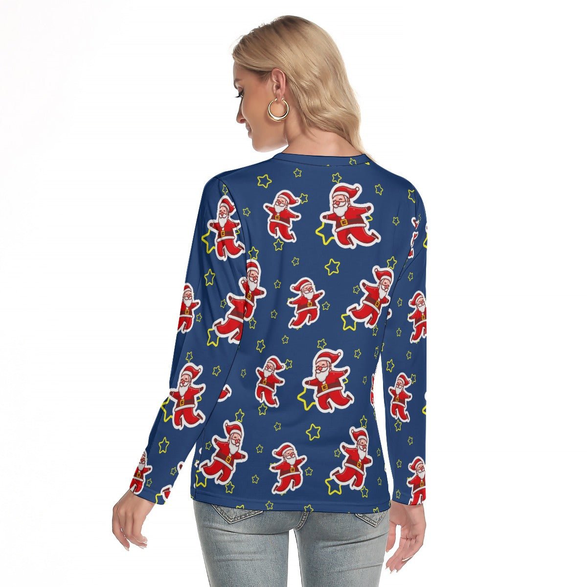 Women's Long Sleeve Christmas T-shirt - Santa Night Time - Festive Style